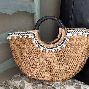 Elegant Woven Tote with Black Handles